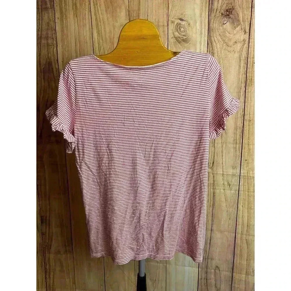 Loft White and Pink Striped Ruffle Short Sleeve Top Women's Size XS - Picture 4 of 4